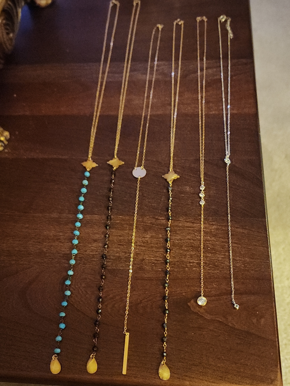 NWOT 6 Y-Drop Necklaces A Mix Of Tourquise- Chystal- Gold- Silver & Blk Beads